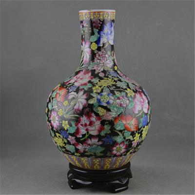 China Chinese Traditional Chinese Retro Handmade Heavy Family Mounted Porcelain Ceramic Black Vases For Retail for sale