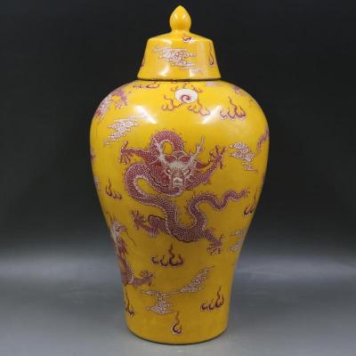 China Chinese antique hand-painted temple jar good quality porcelain pattern stocked yellow dragon ginger ceramic jar for sale