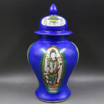 China Hand Painted Chinese Antique Family Stocked Porcelain Home Decorations Blue Ceramic Ginger Jar With Lid for sale