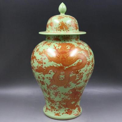 China Stored Jingdezhen porcelain handmade antique family rose ceramic green ginger jar for fashion hotel ornaments for sale