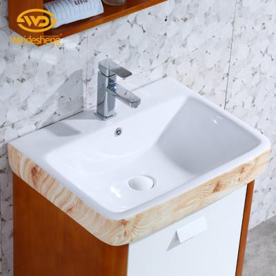 China Hand Wash Rectangle Exquisite Soft Yellow Wood Ceramic High End Art Grain Ceramic Bathroom Wash Basin Chinese Face Bowl for sale