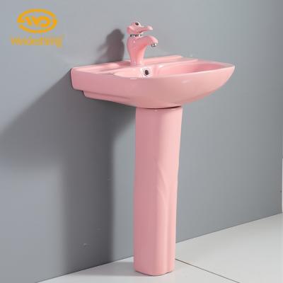 China Hand Wash Gloss Kid Pink Color Cute Design Glazed Pedestal Colored Wash Basin for sale