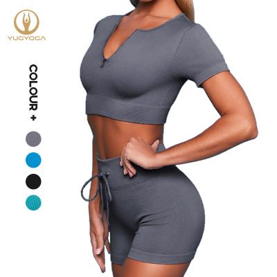 China New Arrival Women Sustainable Sportswear High Elastic Sport Clothes 2 Pieces Plus Size Gym Wear Sets Seamless Yoga Shorts Activewear Sets for sale