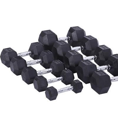 China High Quality Rubber Covered Gym Equipment Hex 5-50lb Dumbbell Fixed Rubber Dumbbell for sale