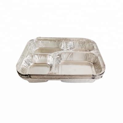 China Rectangular Disposable Fast Food Lunch Box 4 Compartment Aluminum Foil Container for sale