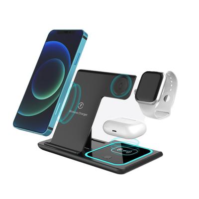 China Foldable 3 In 1 Fast Charger Dual Coil Design Wireless Charging Station for sale