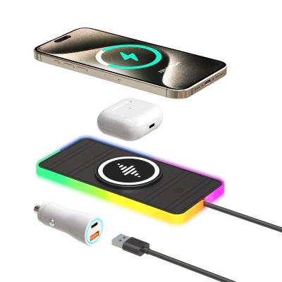 China Apple Phone preto Pad de carregamento sem fio com luz RGB de proteção de energia à venda