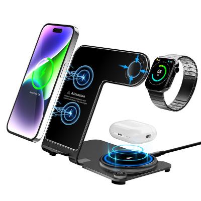 China CE FCC ROHS Aluminum Alloy 3 in 1 Wireless Charger for Phone Input 9V-2A QC or PD for sale