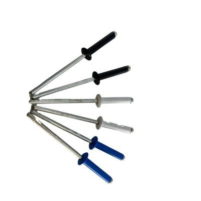 China DIN7337 stainless steel button nail open type mandrel color steel head aluminum sound pop mushroom blind rivet for sale