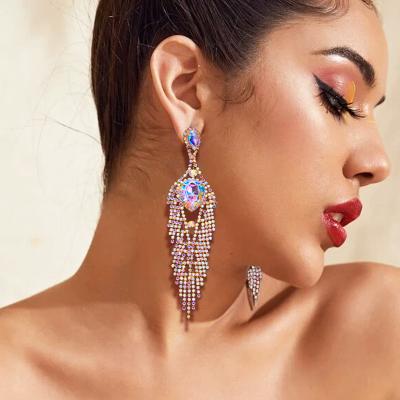 China CLASSIC Colorful Fashion Tassel Earrings Women Rhinestone Drop Earrings AB Long for sale