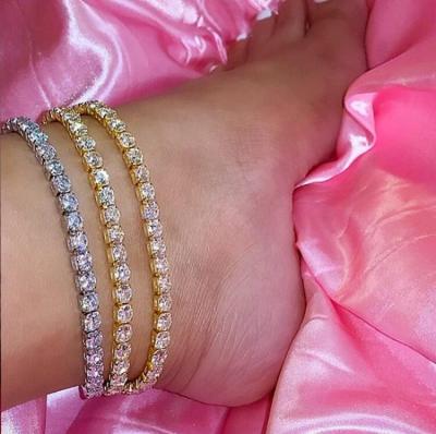 China Wholesale CLASSIC Bling Crystal Foot Shiny Big Rhinestone Anklet Tennis Anklet Beach Chain Jewelry for sale