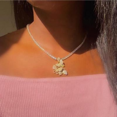 China New CLASSIC Shiny Diamond 18k Rose Gold Plated Butterfly Necklace With Tennis Women Hip Hop Chain Jewelry for sale