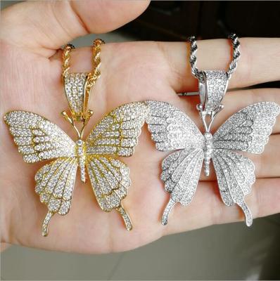 China CLASSIC Good Quality Cubic Zircon Butterfly Pendants Women Men's Hip Hop Necklace Party Jewelry Gift for sale