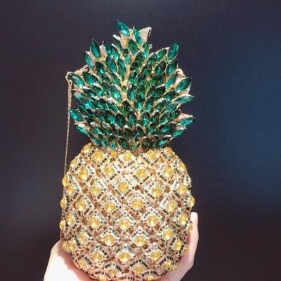 China Fashion hot sale rhinestone clutch diamond pineapple purse luxury elegant bling crystal handbag for sale