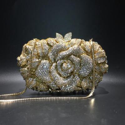 China Other High End Sparkle Flower Wedding Bridal Clutch Bags Hardcase Full Crystal Bag Rhinestone Handbag for sale