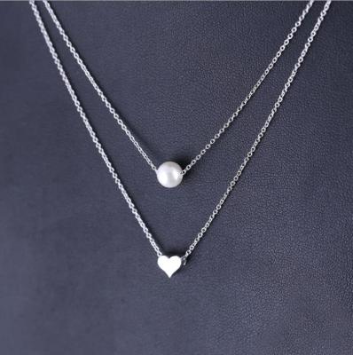 China Fashionable Wholesale Women's Jewelry Products Romantic Hot Pearl 925 Sterling Silver Heart Necklace Jewelry for sale