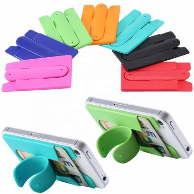 China Gift Soft 3m Adhesive Silicone Credit Card Holder Card Pocket One Touch Stand Cell Phone Case for sale