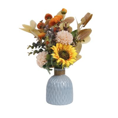 China Decotation living room decoration artificial flowers simulation sunflower home bouquet with vase for sale