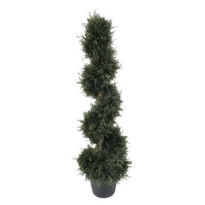 China Art Decor Faux Green Cypress Tree Topiary Spiral Boxwood Plant Artificial Cedar Tree For Outdoor Decor for sale