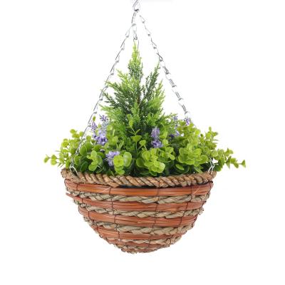 China Factory direct plastic greenry leaves Decotation flowers artificial hanging basket for garden home decoration for sale