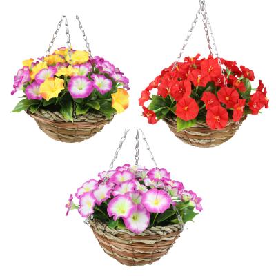 China Decotation Domestic Cheap Price Leaves Red Morning Glory Flower Hanging Artificial Baskets For Home Decoration for sale