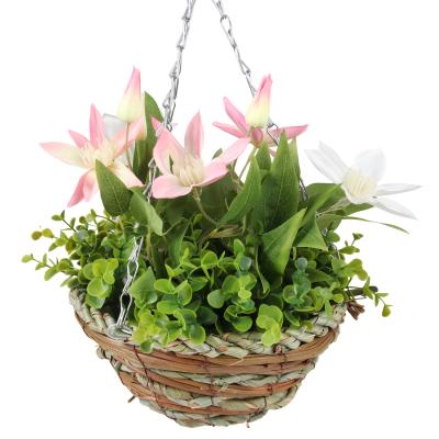 China Artificial Flower Home Wholesale Basket Flower White Lily Decotation Hanging Planter For Wedding Garden Decoration for sale