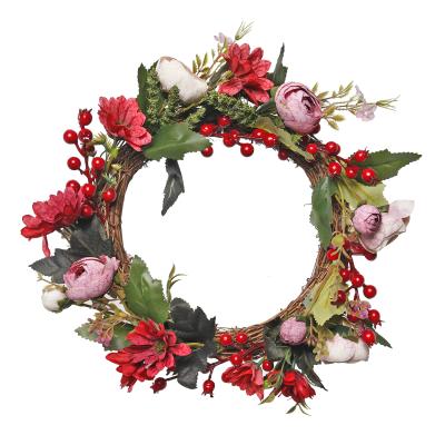 China Cheap Price Home Wreath Decotation Rattan Wreath Artificial Fake Flowers Wreath For Doorchristmas Hanging Decor for sale