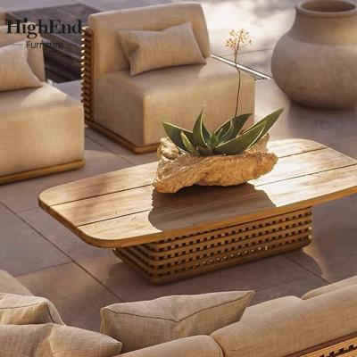 China FURNITURE modern design commercial high end garden sets sofa set patio solid wood outdoor teak wood sofa for villa home hotel for sale