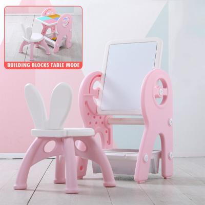 China Educational Toy Multifunction Kids Plastic Study Playing Building Blocks Compatible Table With Chair for sale