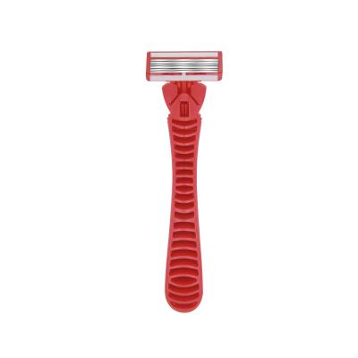 China Widely Used Five Blade PearlMax Handle Eco-Friendly Safety Rubber Red Color Disposable Shaving Razor With Lubrication Strip for sale