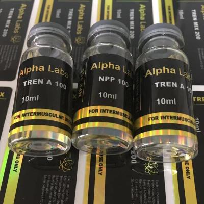 China Waterproof Custom Printing Gold Hologram 10ml 20ml 30ml Vial Labels With Free Designs for sale