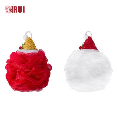 China EXFOLIATE 55g Customized Soft Exfoliating Foamy Dolls Mesh Spongesbody Shower Bath Soap Balls Christmas Loofah Scrubber for sale