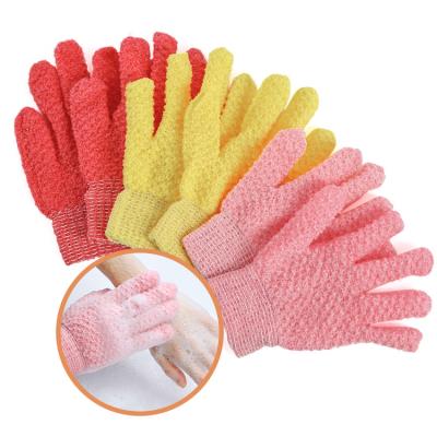 China All Natural Logo Nylon Pink Skin Face Custom Body Dead Skin Remover Cleansing Bathing Rubbing Gloves Exfoliating Gloves for sale