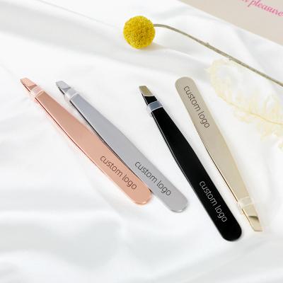 China Popular Custom Logo Volume Stainless Steel Black Rose Gold Tilt Nail Eyebrow Clip Kit Professional Eyebrow Tweezers Set for sale