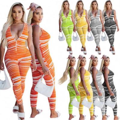 China Sumemr New Arrival Anti-wrinkle Stripes Horizontal Sleeveless Women Lovely Casual One Piece Overalls for sale