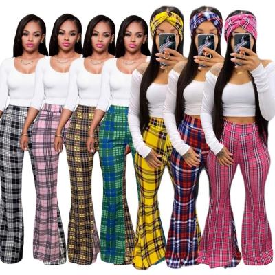 China Wholesale High Waist Women Plaid Casual Women Breathable Pants Flare Pants for sale