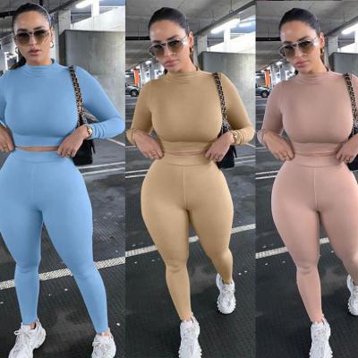 China D94348 Breathable Solid Color Bodycon Long Sleeve Two Piece Pant Sets Women Clothing Yoga Sets Fitness Joggers 2 Piece Set for sale