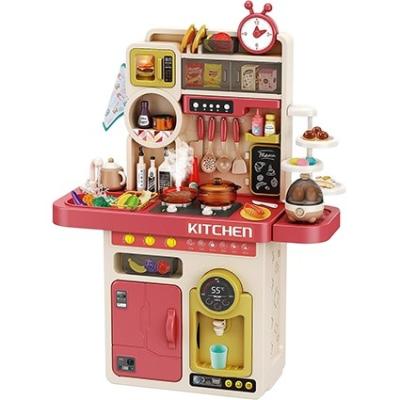 China Kids Wooden Kitchen Toys with Realistic Lights Sounds Pretend Steam Water Tank Works Kitchen Color Changing Play Food Accessories for sale