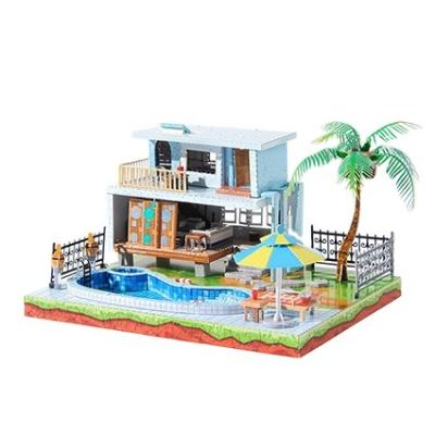 China Cartoon 3D Toy Metal Three Dimensional Puzzles Island Vacation Summer Vacation Villa Left Cafe Diy Gift Bank Meeting Model for sale