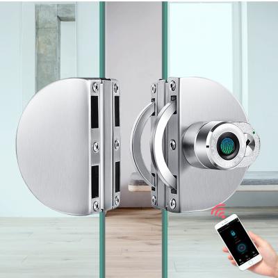 China Smart Entry 304 Stainless Steel Biometric Fingerprint Glass Door Lock with Bluetooth APP Built in Rechargeable Battery No Drill for sale