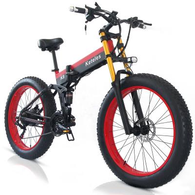 China Aluminum alloy 26x4.0 inch fat tire folding e-bike, double shoulder rhubarb fork electric bicycle for sale