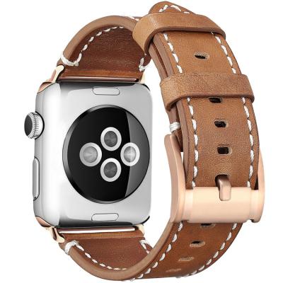 China Replacement Shockproof Strap Manufacture Coolyep Buckle Genuine Leather Solo Watch Bands For Apple Watch 6 Se 44mm 40mm 38mm 42mm for sale