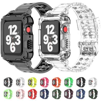 China Amazon Fashionable Hot Selling Strap Watch Case Watchband Protective Transparent Silicone Integrated Sports Band For Apple Iwatch 6/5/4/3/2/1 Watch Band for sale