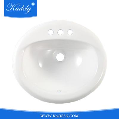 China Modern Overflow In White Single Bowl Drop-in Oval Bathroom Sink for sale