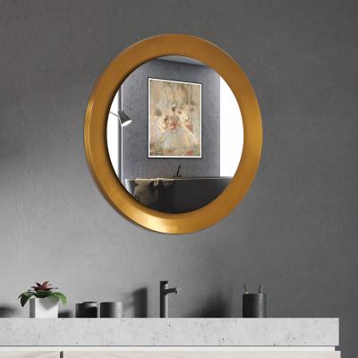 China Bathroom Mirror Gold Round Metal Frame SUS-304 Material Wall Magnifying Backlit Mirror for sale