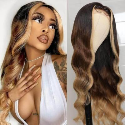 China Highlight 4/27Color High Wave Full HD Loose Lace Front Human Hair Synthetic Wigs For Black Women for sale