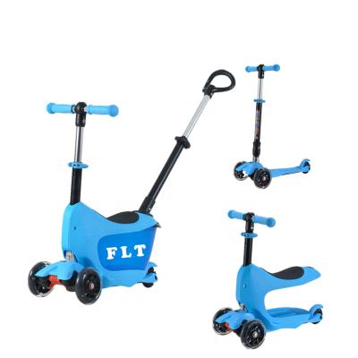 China New PU Freestyle 3 In 1 Seat Kids Kick Scooter With Removable Suitcase And Push Bar for sale