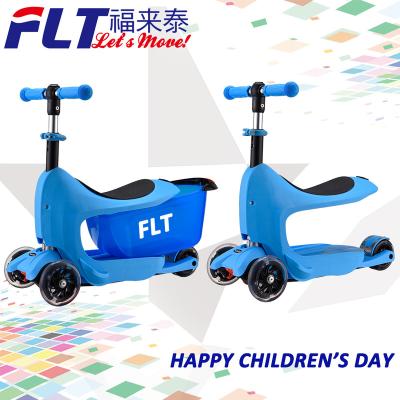 China Hot PU style kids 4 wheel kick scooter with seat for easy storage&transportation for sale