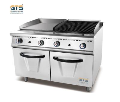 Китай Hotel Commercial Gas Half Flat Griddle Half Lava Rock Grill Range Series with Cabinet 1200mm BBQ Steak Cooking Frilling Supply продается