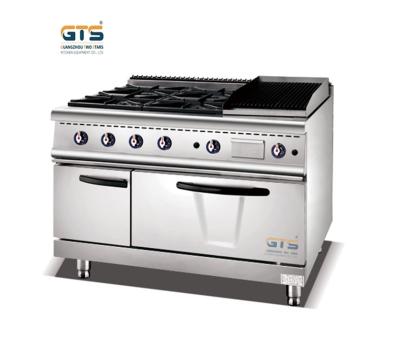 Cina Commercial Gas Range 4 Burners Cooker stove with Lava Rock Grill and Gas Oven 1200mm Cooking Luxury Restaurant Kitchen Equipment in vendita